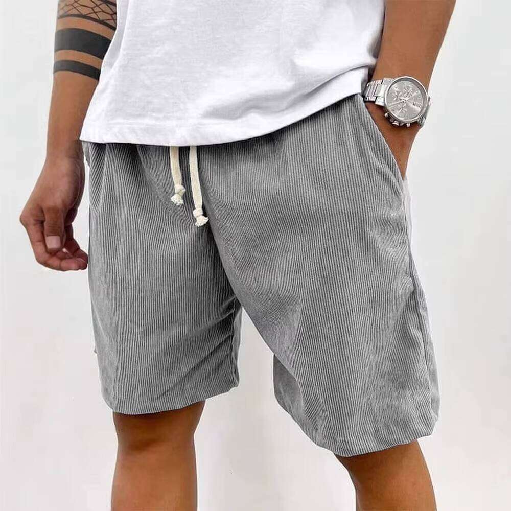 Summer Style High-Quality Corduroy Drawstring Pocket Comfortable Casual Men's Shorts