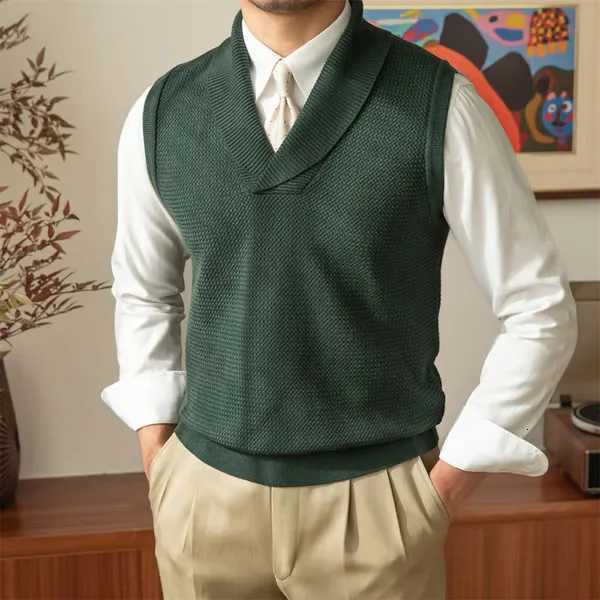 Men Autumn Winter Sleeveless Knitted Vest Casual Business Slimfitting Mens Sweater Knitwear Top V NeckXJ250904