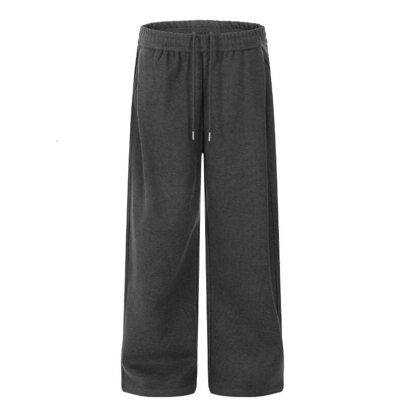 Minimalist Lace-Up Design American Loose Deconstructed Sports Style Solid Color Sweatpants Unisex Long Pants B5