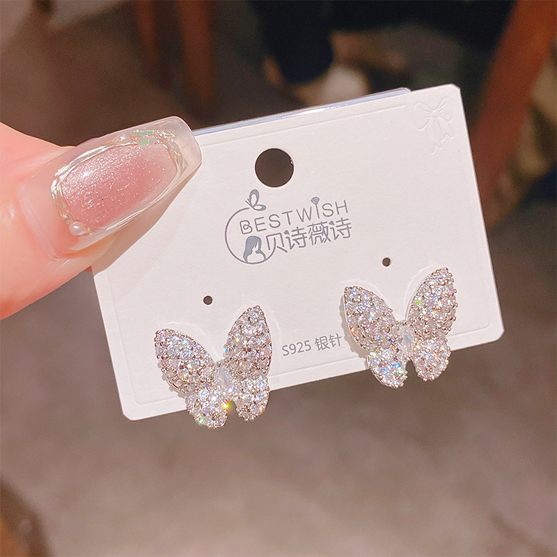 Designer Luxury Free Shipping 2025 New Flashing Zircon Butterfly Earrings For Women, Exquisite And Elegant Super Shiny Personality High-end Ear Jewelr