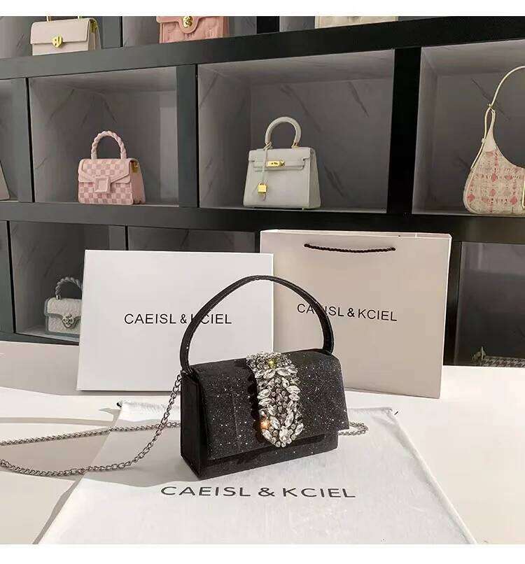 Glitter Square Fashion Women Handbag Crystal Shiny Dia Evening Wedding Party Clutch Purse Female Shoulder Bag