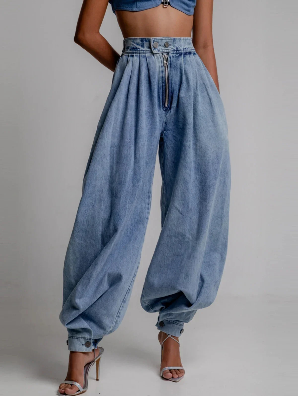 Women Spring High Waist Zipper Denim Loose Harem Trousers Jeans Female Vintage Balloon Pants Ladies Casual 250903
