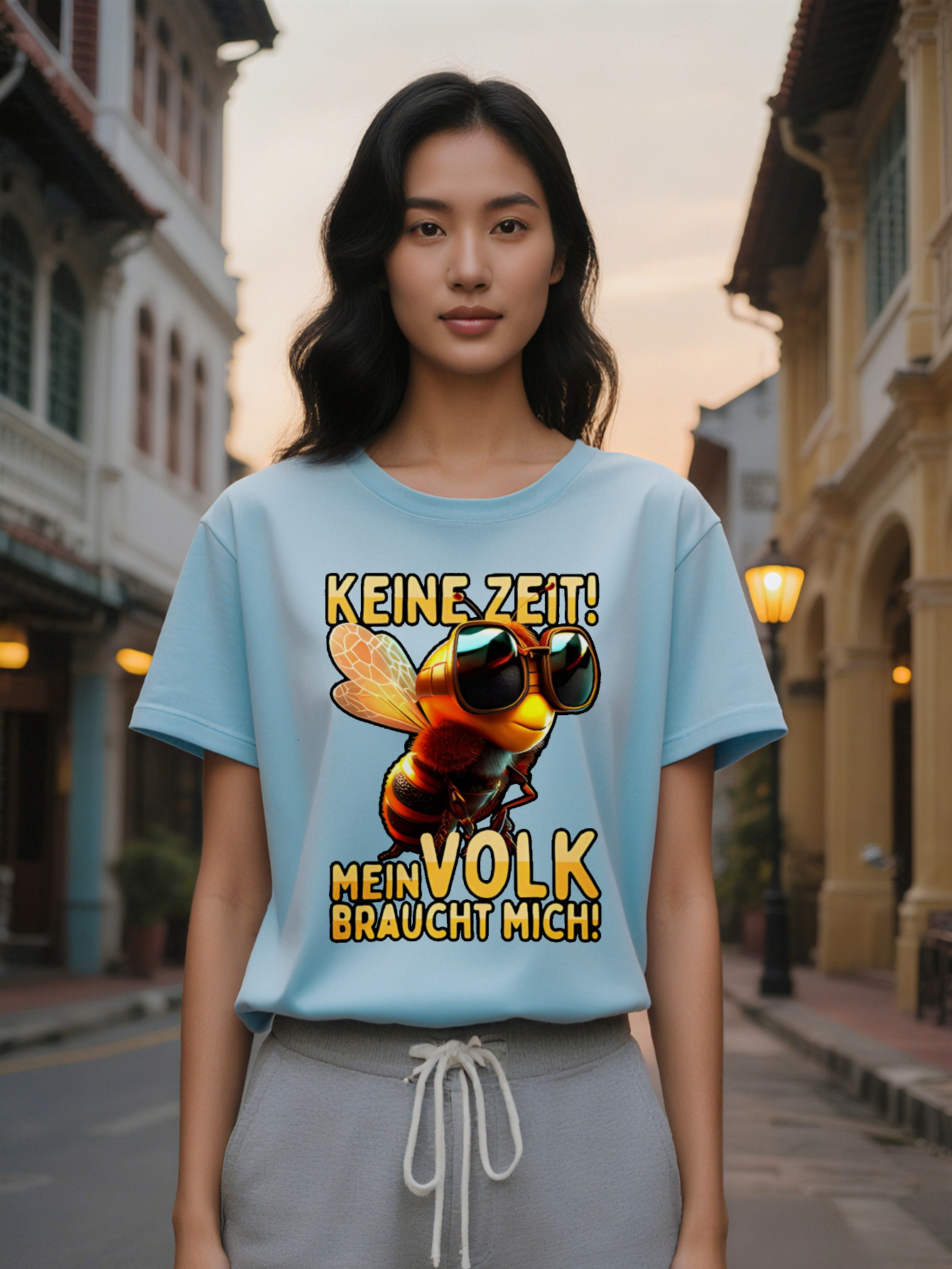 Lady Casual Graphic T Shirt with Anthropomorphic Bee Golden Fashion Glasses Print Black Round Neck Summer Tee