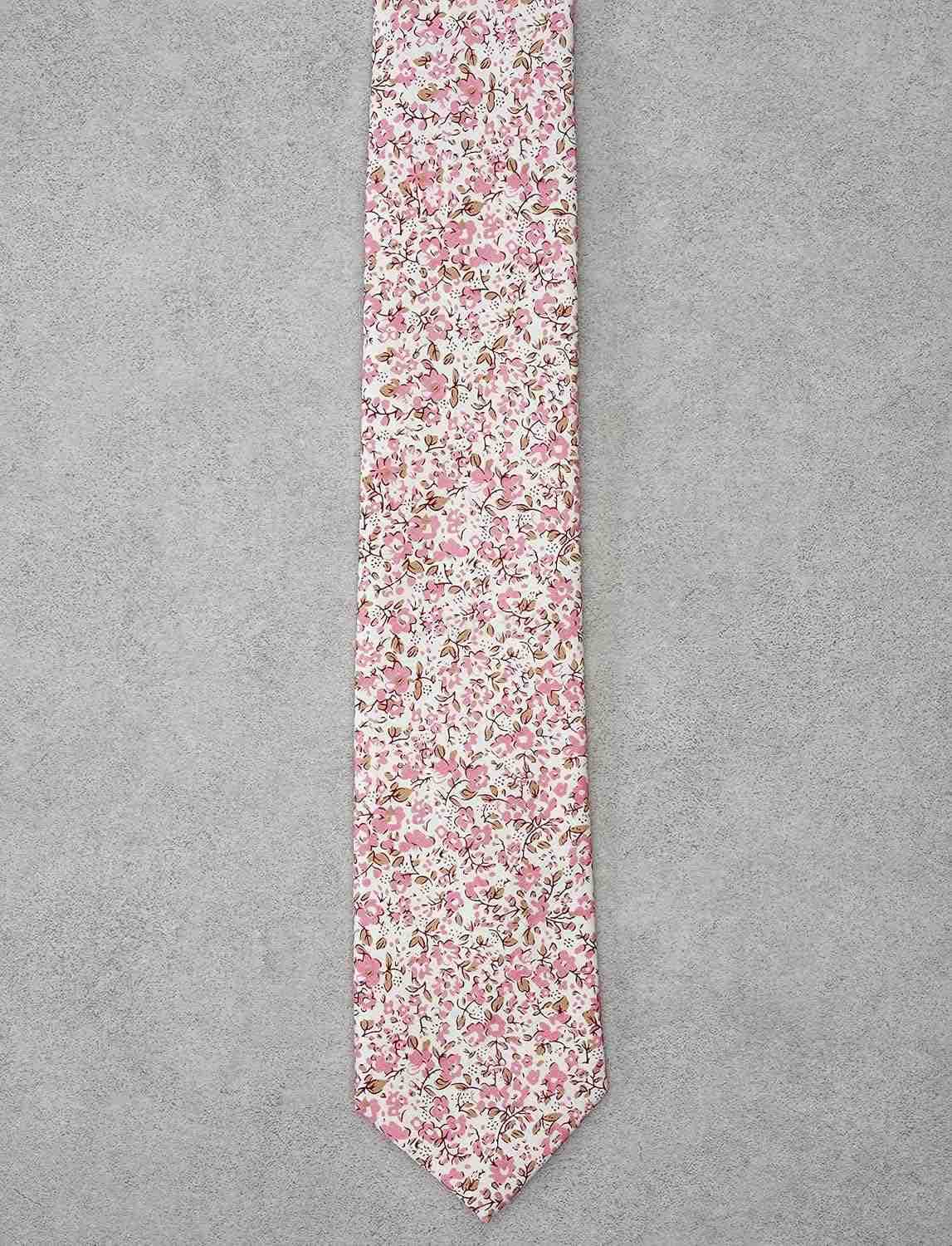 Mens Casual Skinny Floral Tie Combo Set with Flower Pocket Square 2 Cotton Necktie Hand MadeW250904