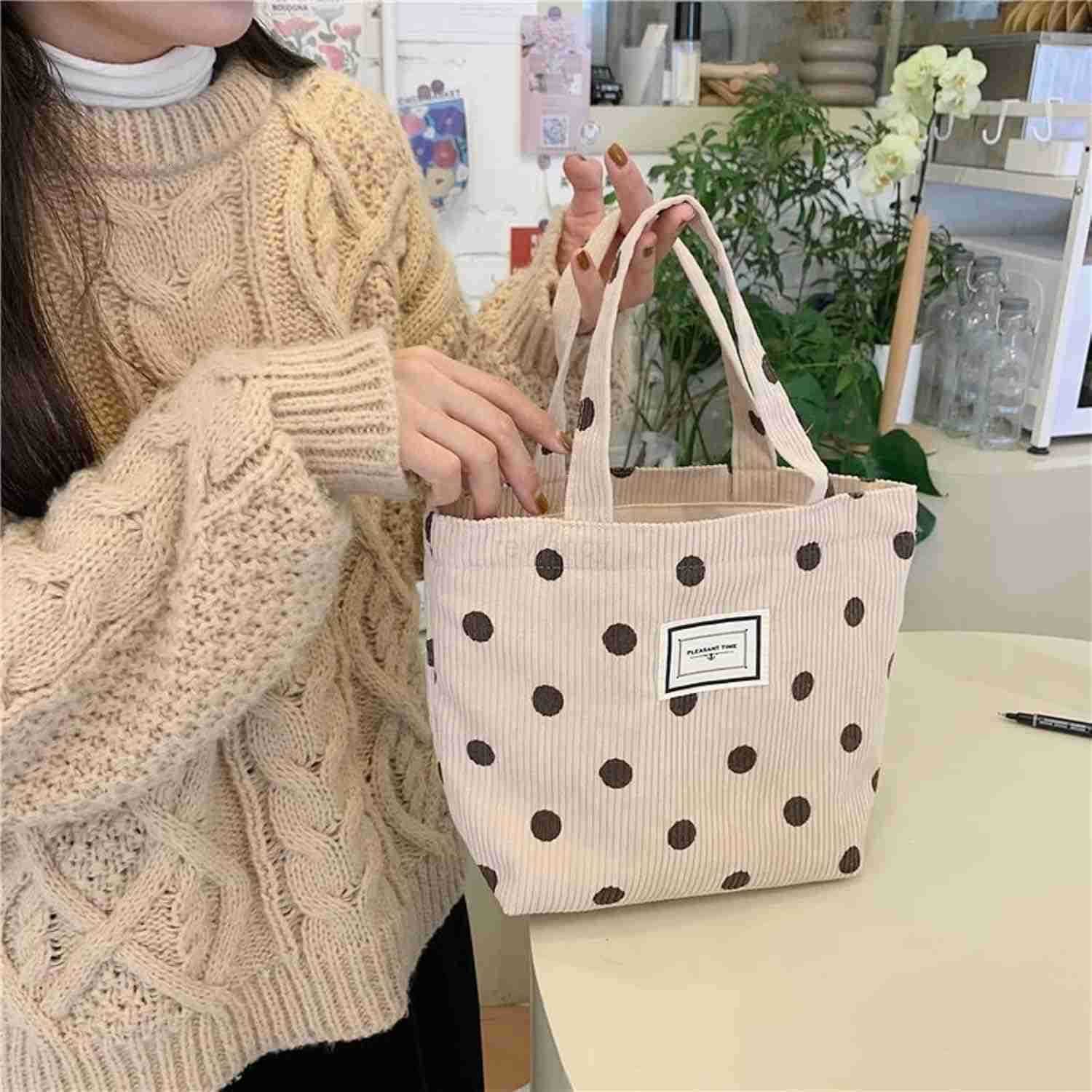 2 Pcs Corduroy Small Tote Bag for Women Cute Mini Tote Bag Preppy Aesthetic Reusable Bags for Grocery Essentials Water Bottle Keys Book BibleW250904