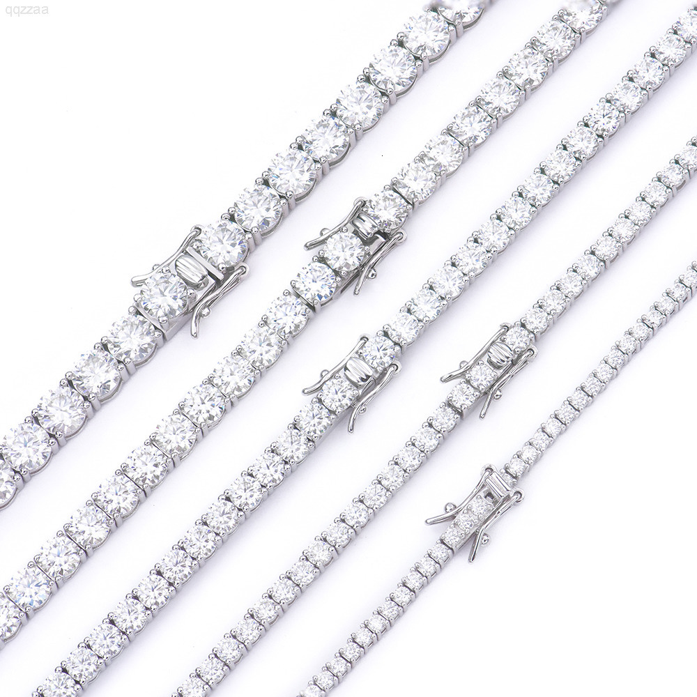 Wholesale Classic Hip Hop 2mm to 6mm DEF VVS Moissanite Silver Tennis Bracelet Link Chain for GIRL for Gift for Confessing love