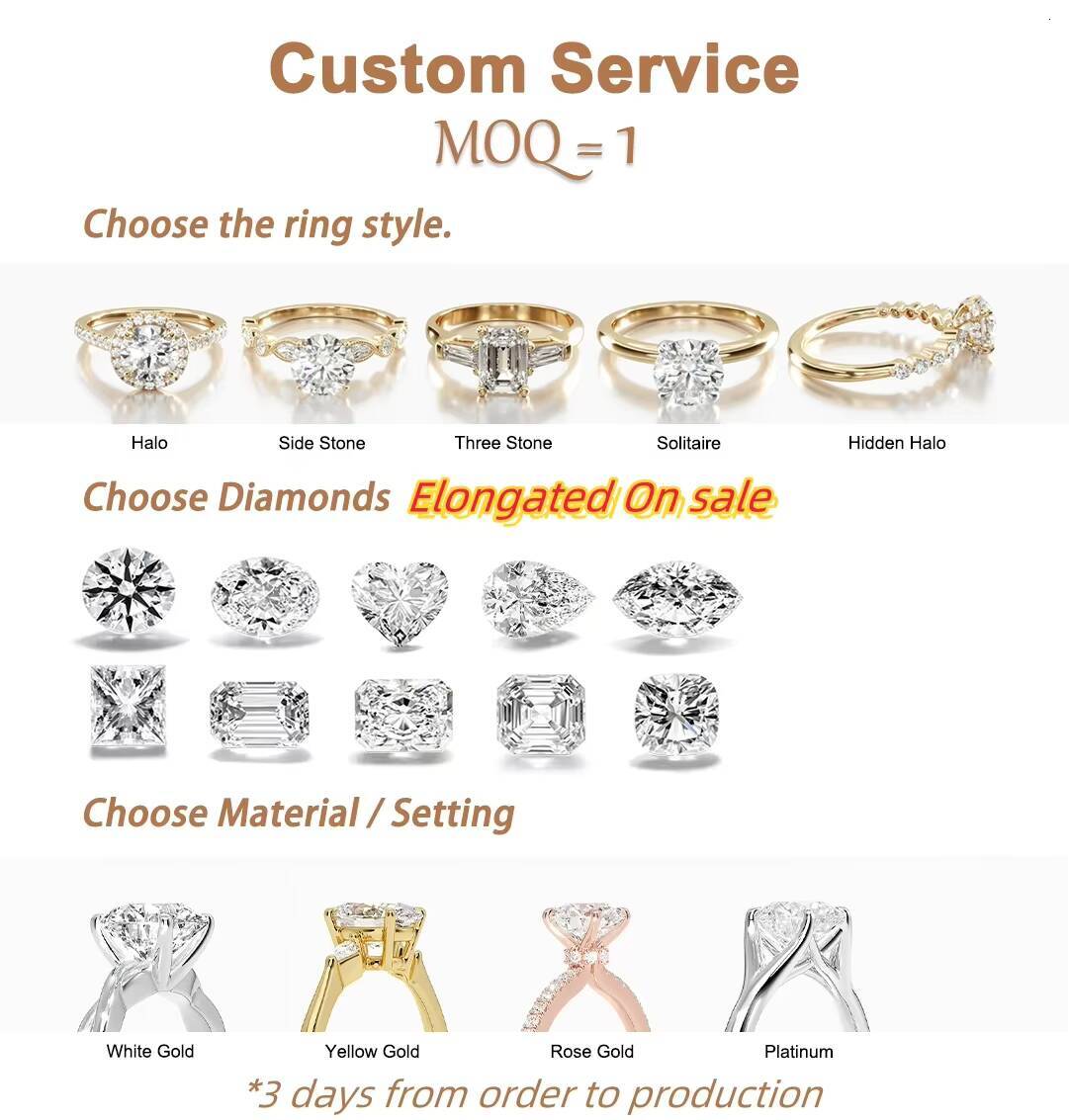 Vvs Moissanite Diamond 925 Sterling Silver 18k Gold Plated White Gold Solitaire Engagement Wedding Ring for Women Men Jewelry