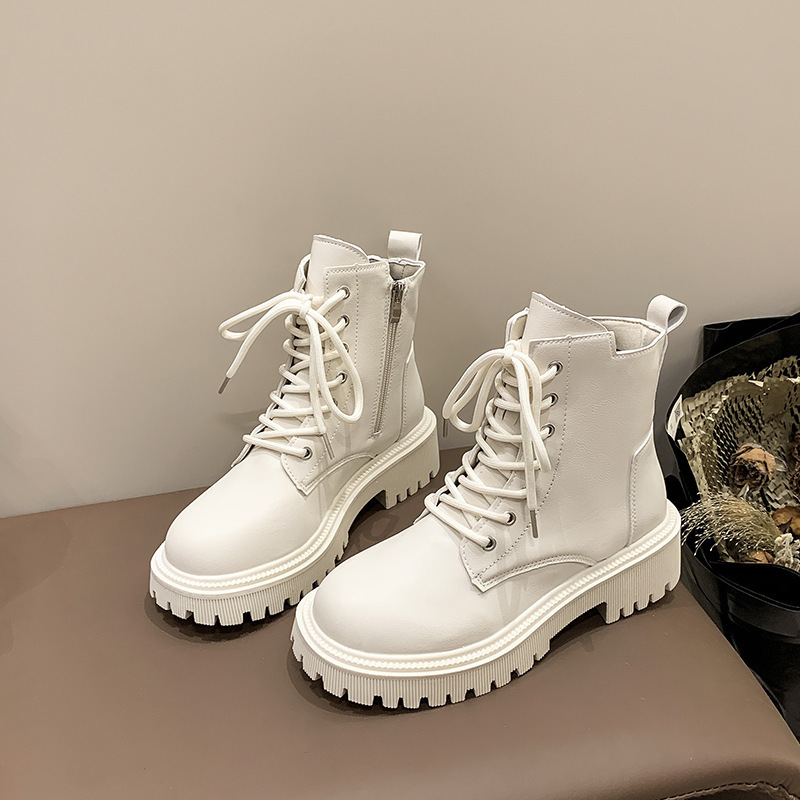 Hot free shipping designer boots for womens Martin Boots black white Winter versatile high top British style thick soled Martin boots