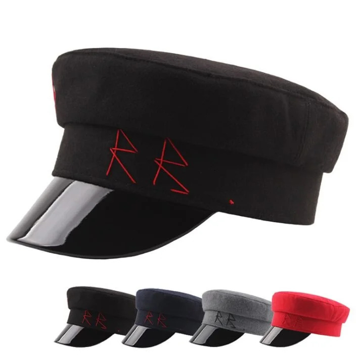 HUISHEN008 Autumn Girls Female Beret Cap Solid Hard Navy Hat Gorros sboy military octagonal cap 250903