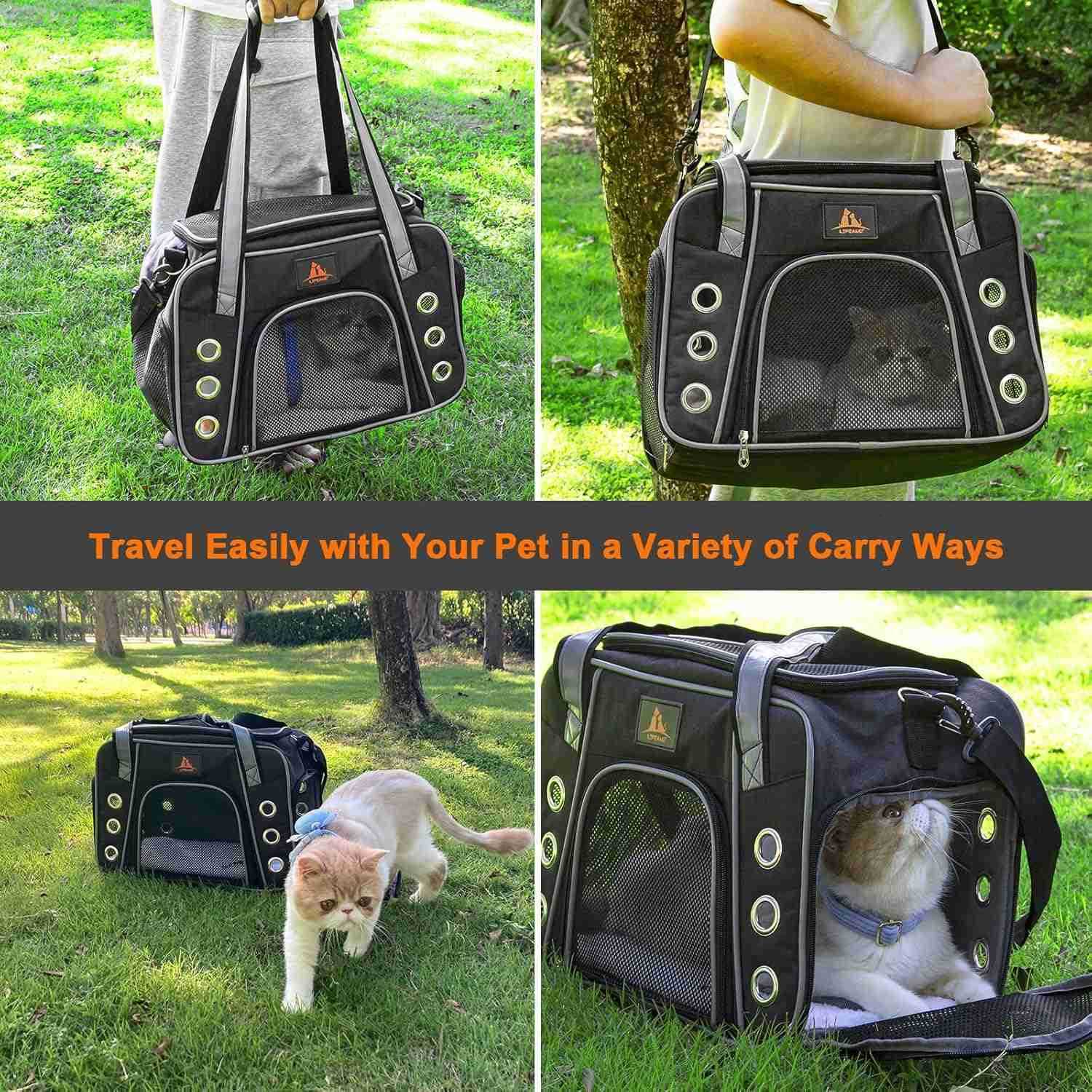 Cat Carrier for Large and Medium Cats Under 18lb Collapsible Soft Sided Pet Carrier Dog Carrier Airline Approved for Cats Small Dogs Kitten Pet Privac