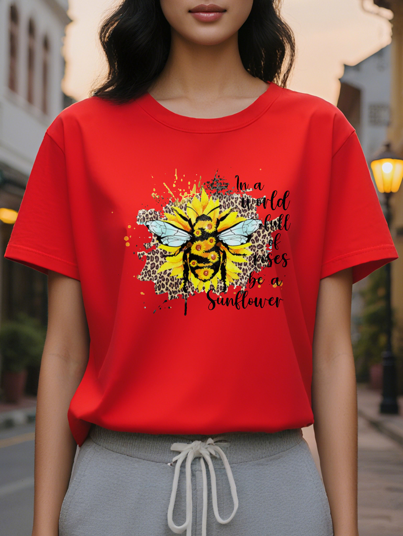 Women's elegant pattern sleeve T-shirt with inspirational quotes, white round neck, casual for autumn and winter