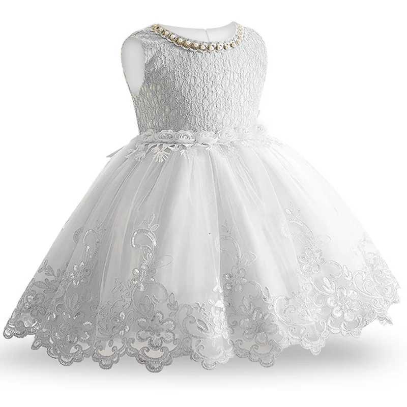 Infant Baby Flower Dress Toddler Girls Sleeveless Pearl Princess Pageant Birthday Lace Wedding Dress Children Formal Gown 6-24M Z250904