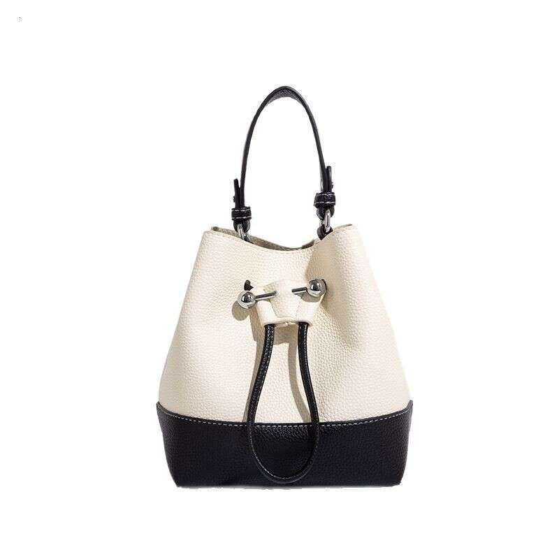 2025 Spring European Retro Women's Bucket Bag Fashion Crossbody Drawstring Patchwork Canvas Handheld Bag Brown Apricot Pink Beige Black