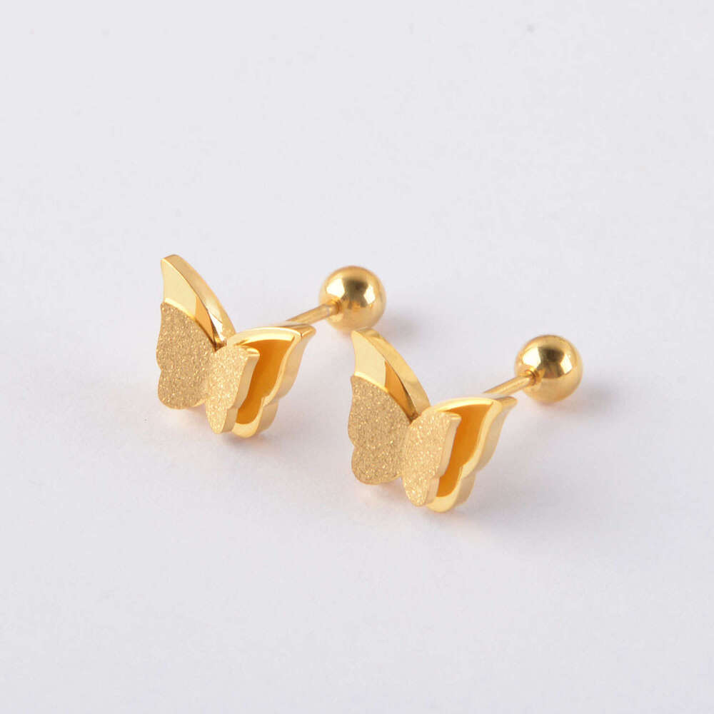 Fashion Versatile Gold Matte Four-Leaf Clover Titanium Steel Non-Fading Anti-Lost Ear Bone Studs Elegant Light Earrings
