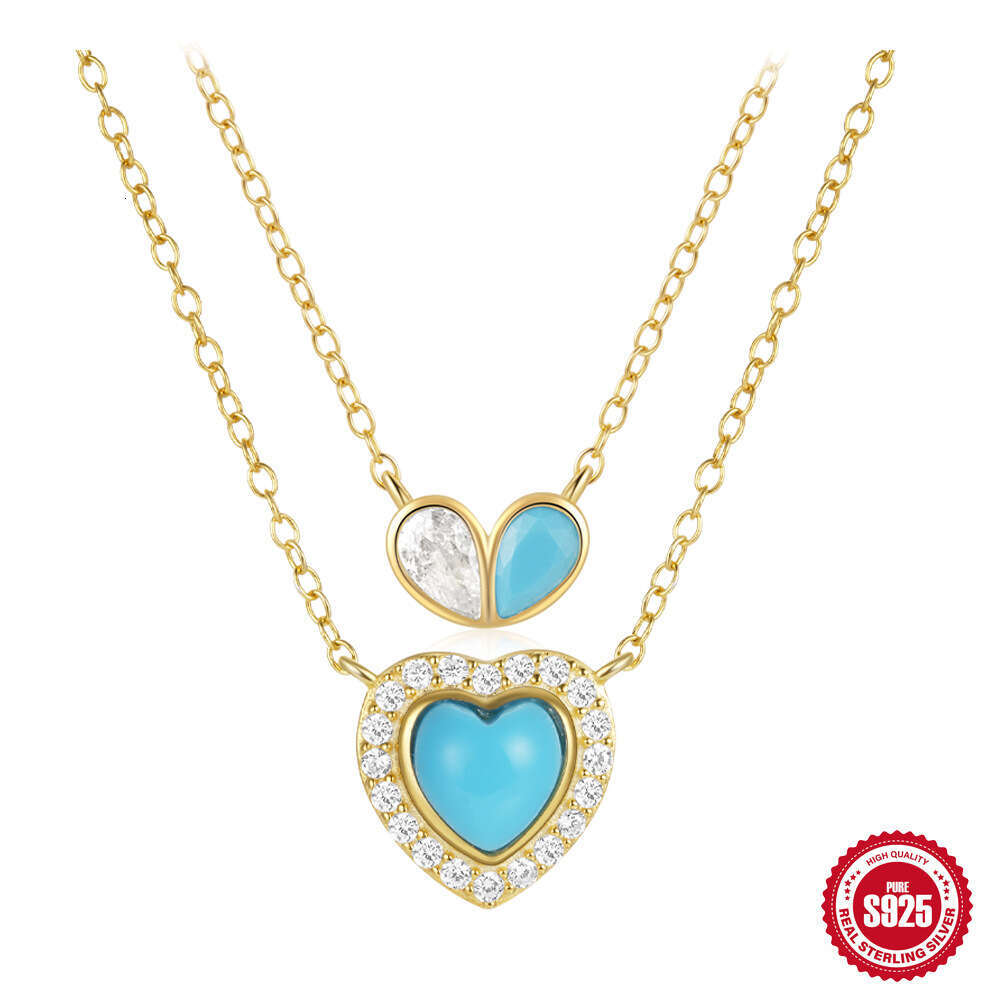 Fashion Niche Style S Pure Sier Butterfly Double Heart Water Drop Round Ball Turquoise Collarbone Necklace for Women