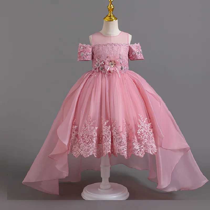 2025 New Summer Flower Girl Graduation Performance Tailcoat Embroidered Party Dress Trailing Tulle 3-11 Years Old The Girl Dress Z250904