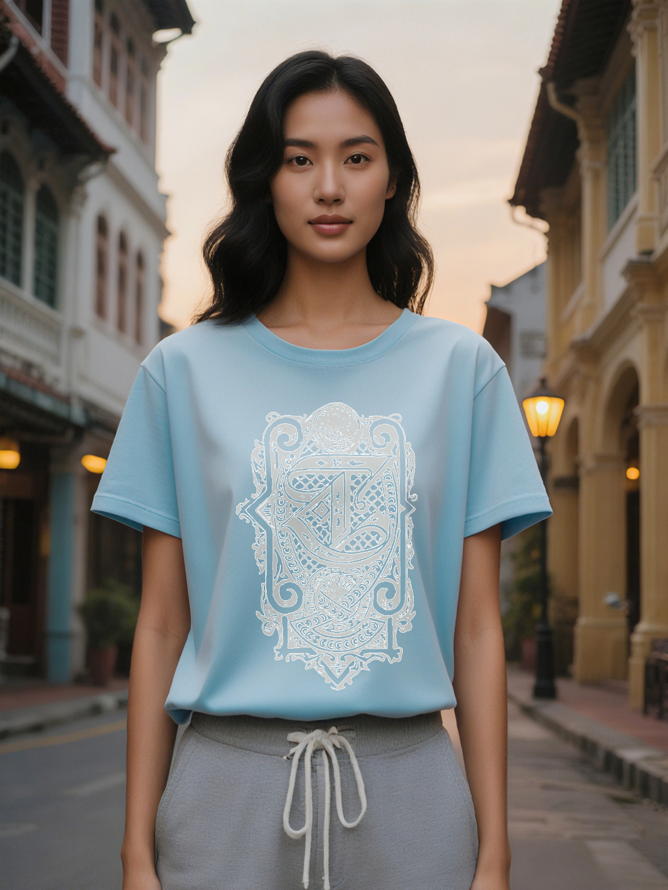 Casual Versatile Round Neck T-shirt Print Pattern Top Lady Gift c0259