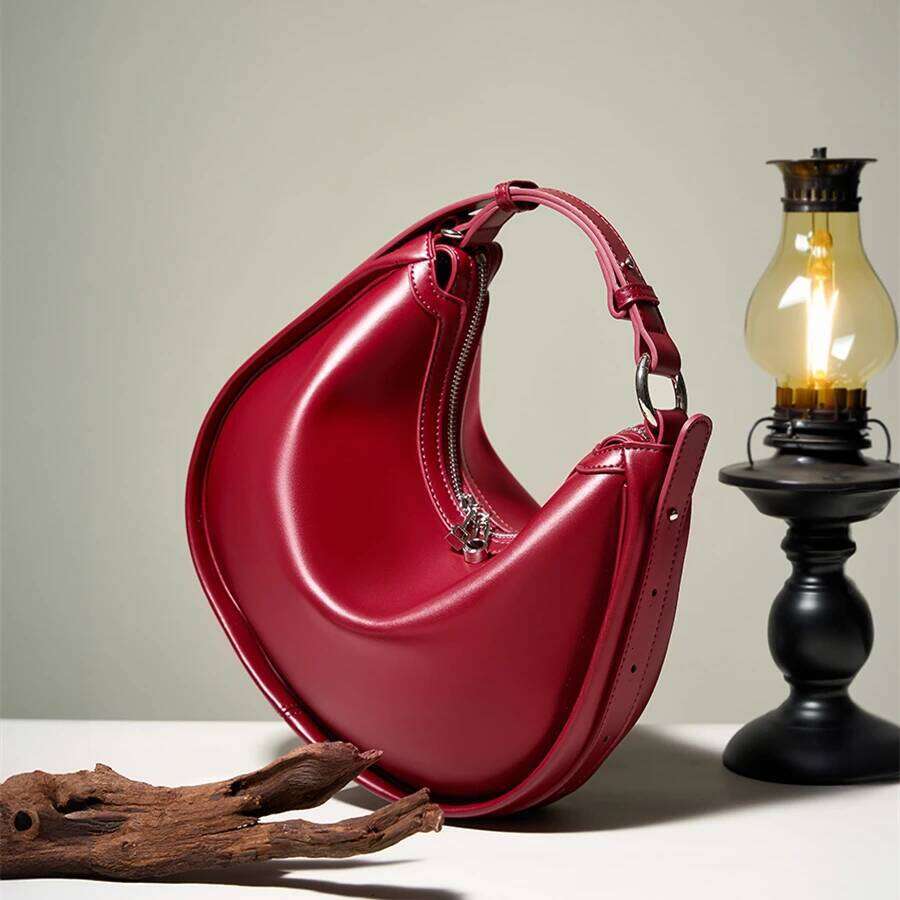 Burminsa Chic Genuine Leather Crescent Tote For Women 2025 Designer Underarm Shoulder Bags Hobo Ladies Handbags