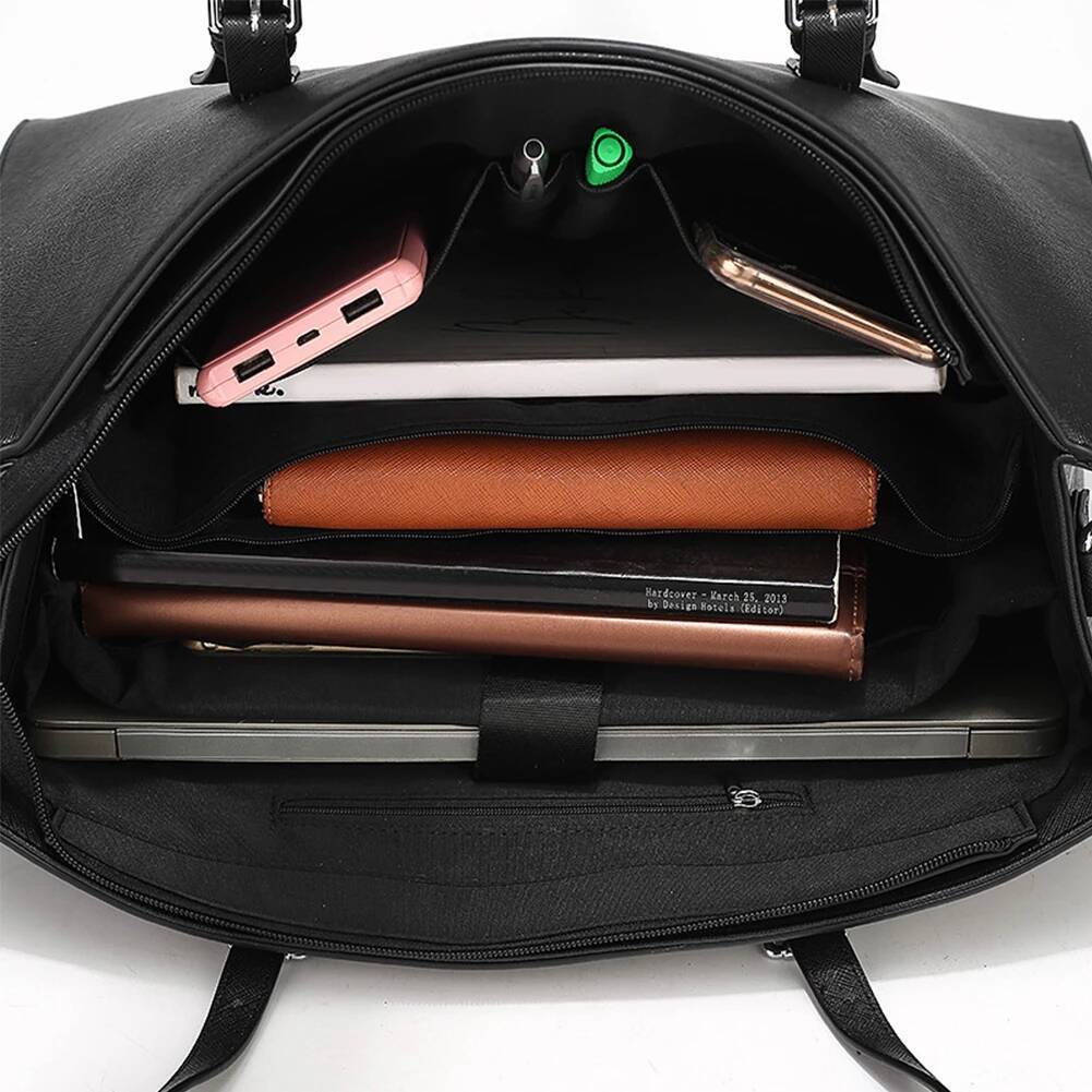 15.6 Inch Laptop Tote Women Retro Shoulder Bag PU Leather Computer Carrying Case Multipocket Large Capacity Business Handbag