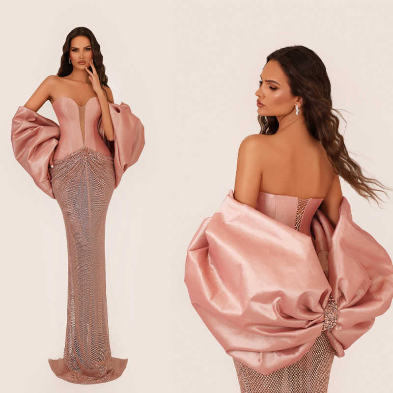 Women Prom Dress Celebrity Sexy Strapless Sequins Gold Crystal Split Maxi Long Gowns Dress Elegant Evening Party Club Vestido