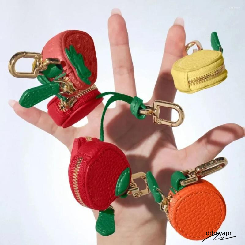 Keychains Portable Cherry Fruit Shape Coin Purse Cute Ddmyday Strawberry PU Leather Pendant Wallet Bag Earphone Outdoor Ddmyday