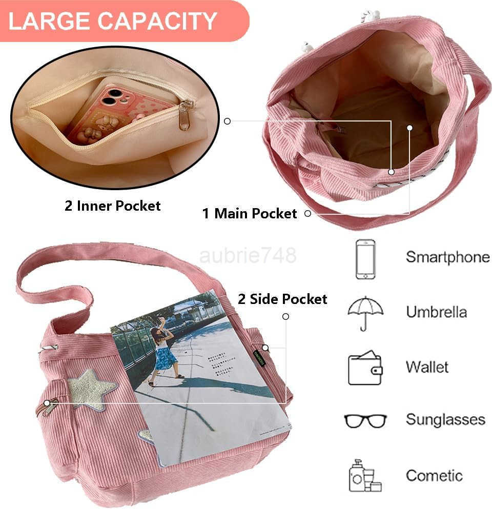 Star Crossbody Bag Women Corduroy Tote Bag Aesthetic Messenger Bag Cute Shoulder Bag Y2K Hobo Bag M250904