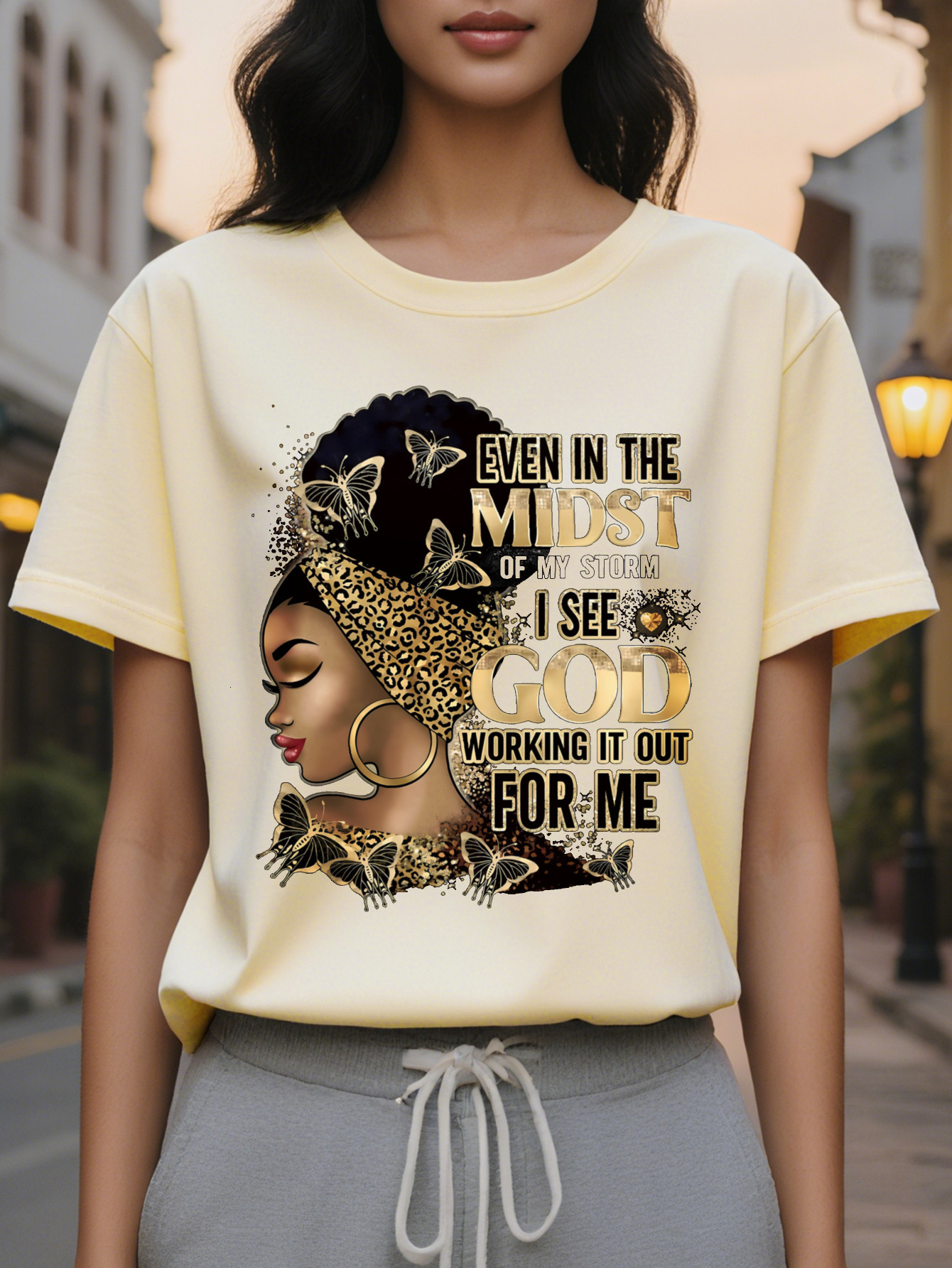 Large XL For Spring Summer Women's Cartoon Portrait Letter Print Casual Short Sleeve Top T-Shirt Plus Size