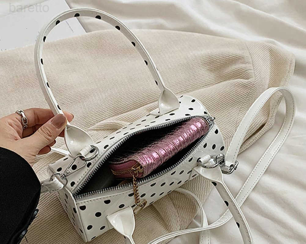 Polka Dot Crossbody Bags for Women Round Boston Bag Glossy Purses for Women Satchel Handbag Cute Mini Bucket Bag 2025 Trendy M250904