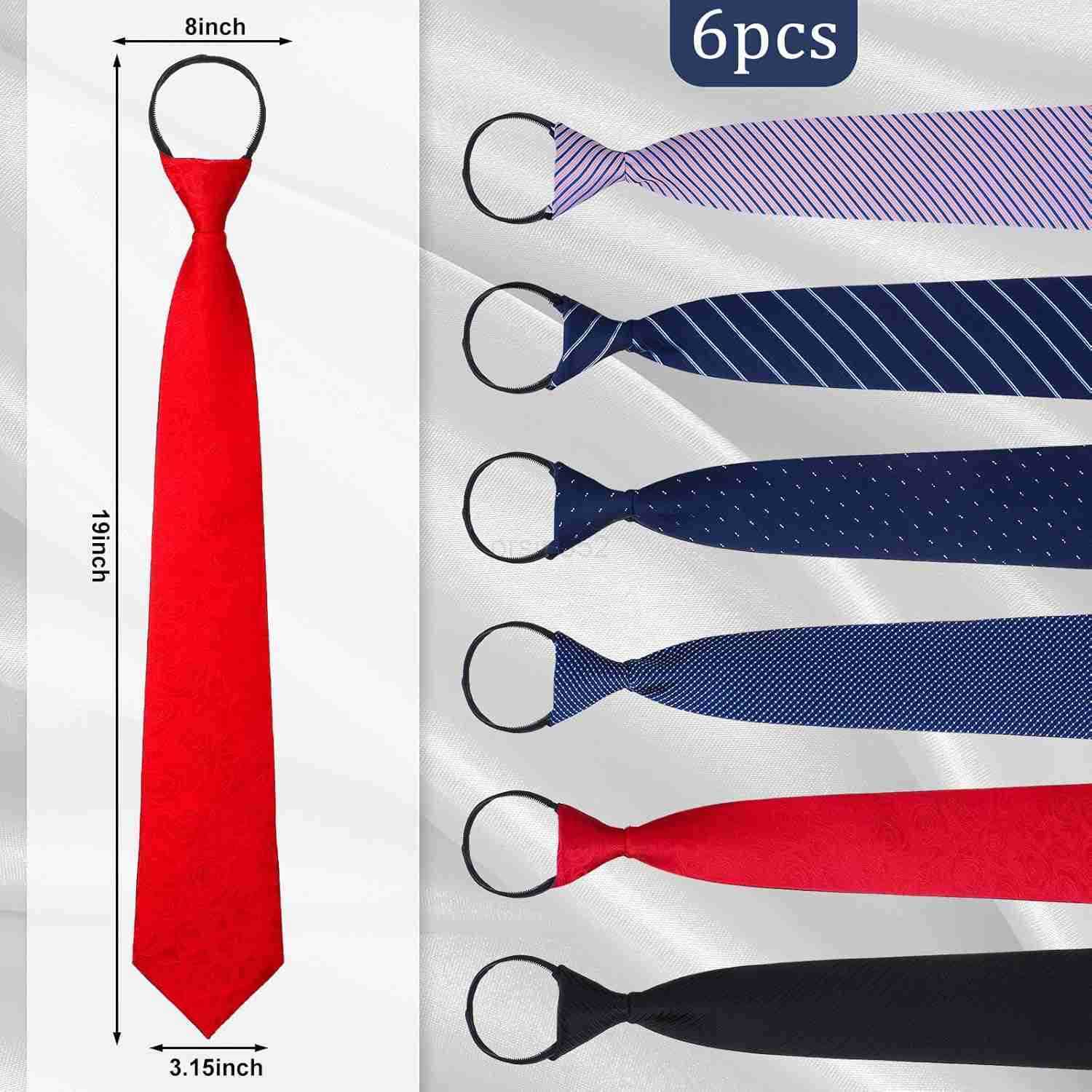 6 Pcs Zipper Ties for Men Women 19 Inch Pre Tied Adjustable Necktie for School Uniform Back to School Gift for 1012 Years Men Students Business Weddin