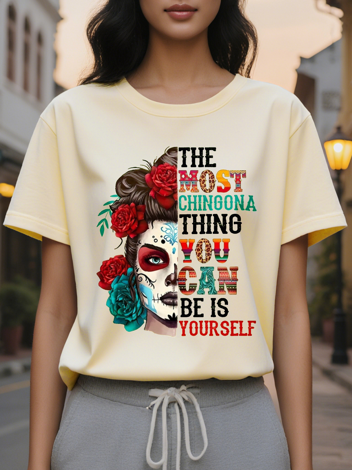 100% Cotton American Fashion Printed Round Neck Short Sleeve T-shirt Women's Spring and Summer New Slim Fit