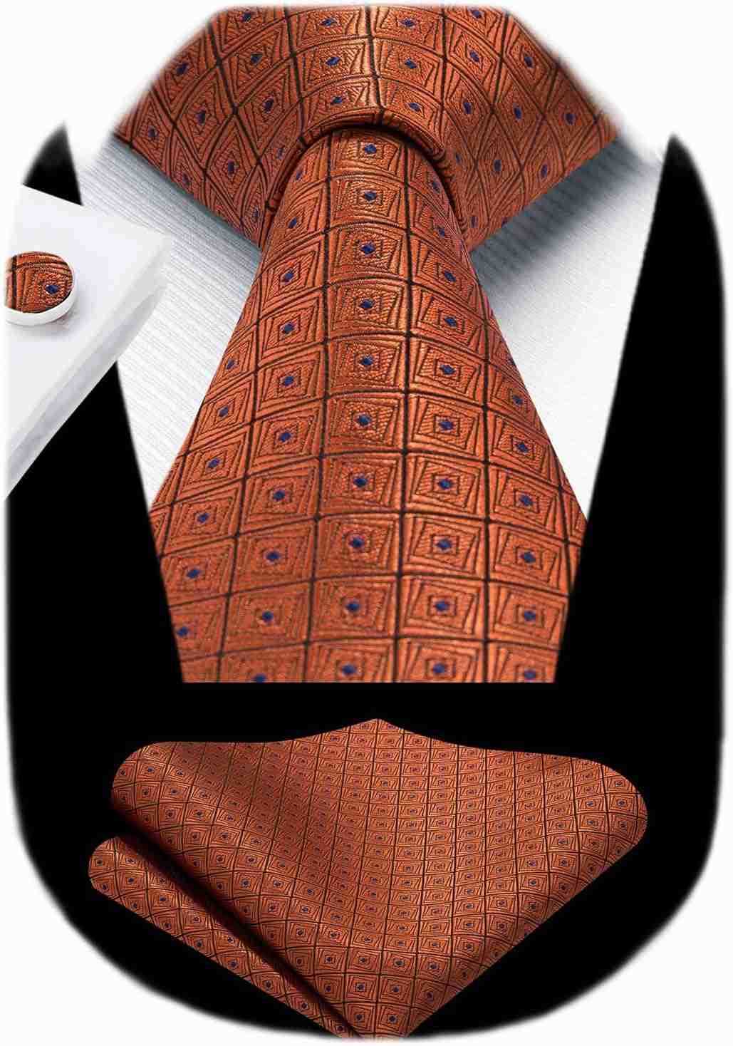 Mens Tie Set Classic Woven Ties and Pocket Square Cufflinks Set Formal Business Wedding Neckties HandkerchiefW250904