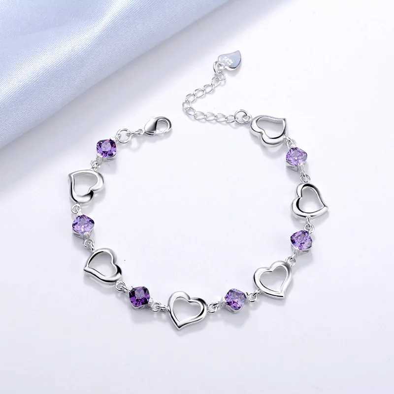 Sterling Silver Heart Shed Bracelet for Women Vintage Purple Amethyst Bracelets Jewelry Set Party Jewelry Bangles for WomenXJ250904