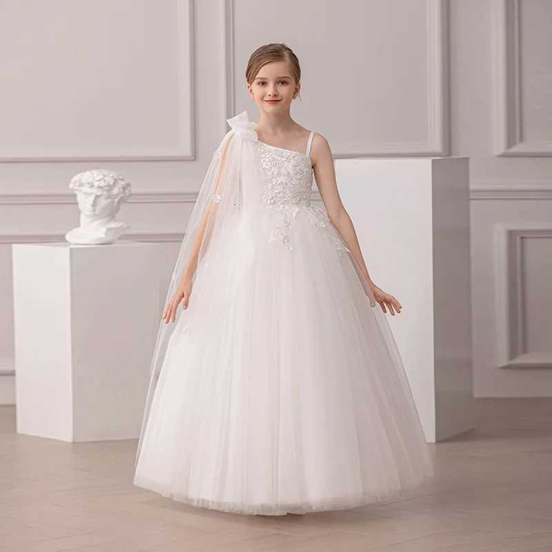 Summer New Girls Slanted Shoulder Embroidered Dress Birthday Lace Pong Princess Dress Piano Performance Dress Z250904