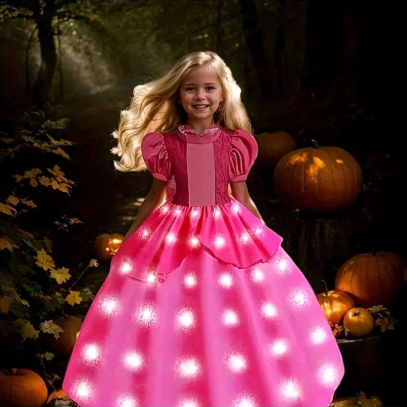 Girl Elsa Role Playing Dress Light Up Kid Halloween Carnival Apparel Girls Birthday Cosplay Princess Glowing Dress Z250904