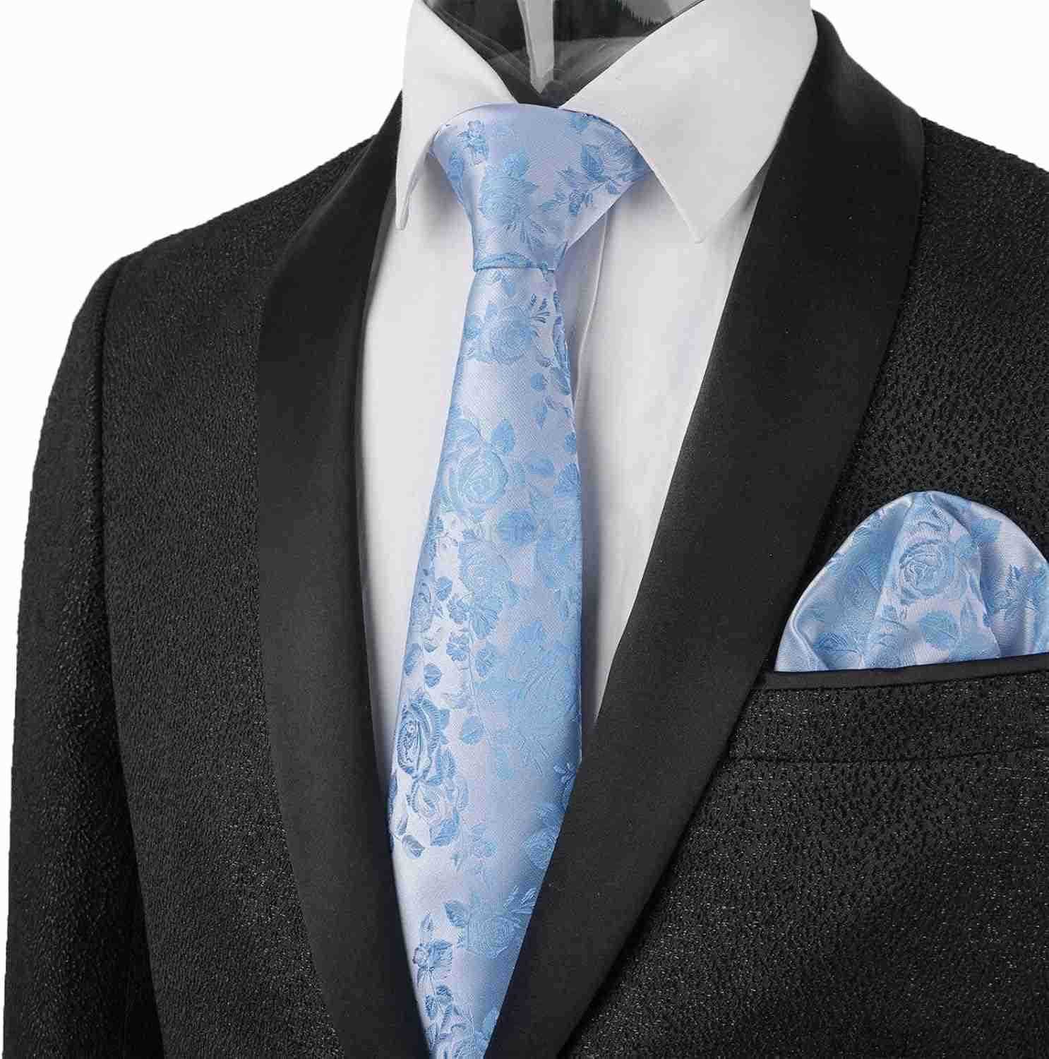 Mens 315inches Rose Pattern Necktie with Floral Handkerchief SetW250904