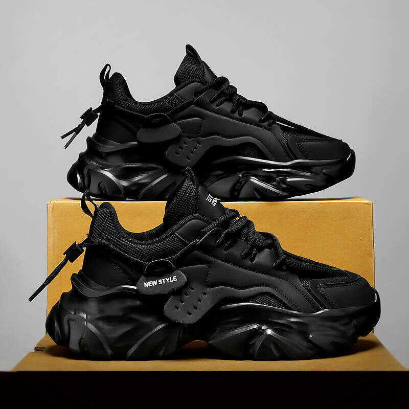 Warrior Men's Shoes Summer Breathable Trendy Brand Versatile Casual Running Sports Thick Sole Inner Black Dad Sneakers