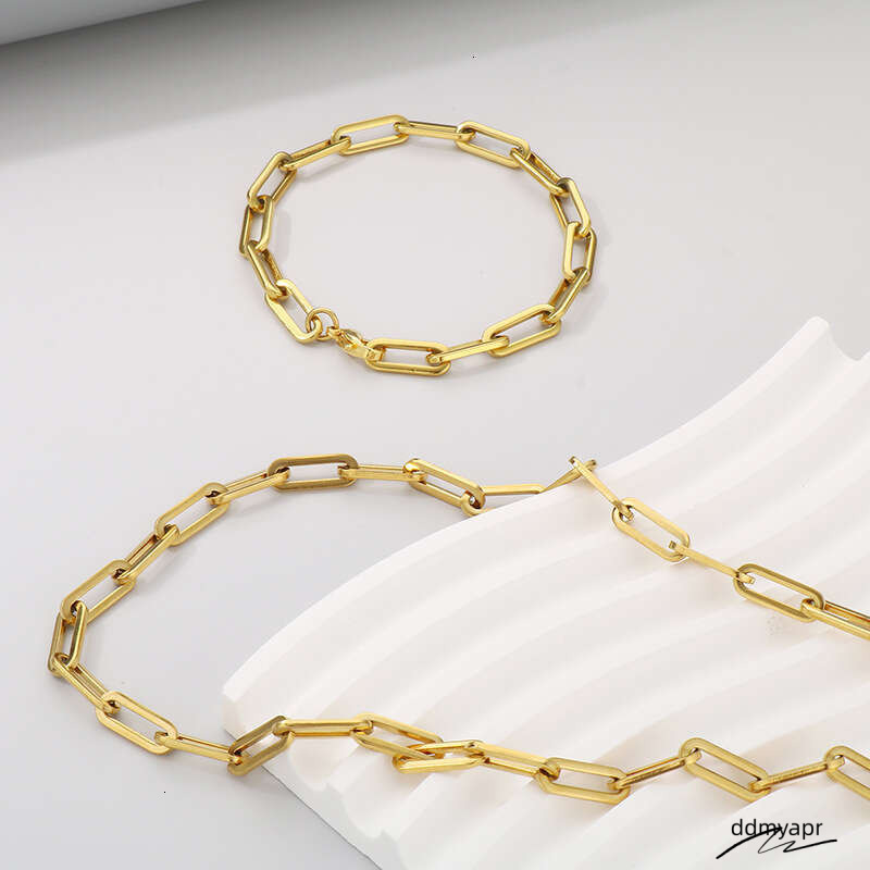 Unisex Chunky Ddmyday Square Link Chain Necklace & Bracelet Stainless Steel Minimalist Jewelry Ddmyday