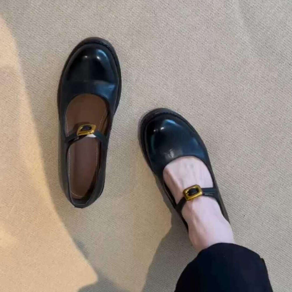 ~ Round Toe British Style Designer Shoe Small One Strap Mary Jane Women Genuine Leather Chunky Heel Shallow Mouth Single Shoes