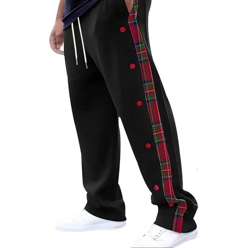 American New Mens Sports Pants Spring and Autumn Breasted Plaid Stitching Design Casual Pants Loose Straight Mens SweatpantsXJ250904