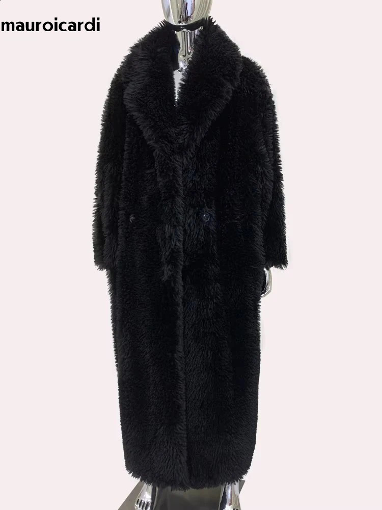 Mauroicardi Spring Winter Extra Long Oversized Black Thick Warm Shaggy Hairy Faux Fur Coat Men y Maxi Furry Overcoat 250904