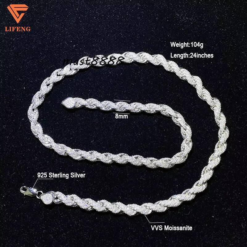 Fine Jewelry Iced Out Chains White Gold Plating 925 Sliver Cord Chain Moissnanite Diamond Necklace for Women Men