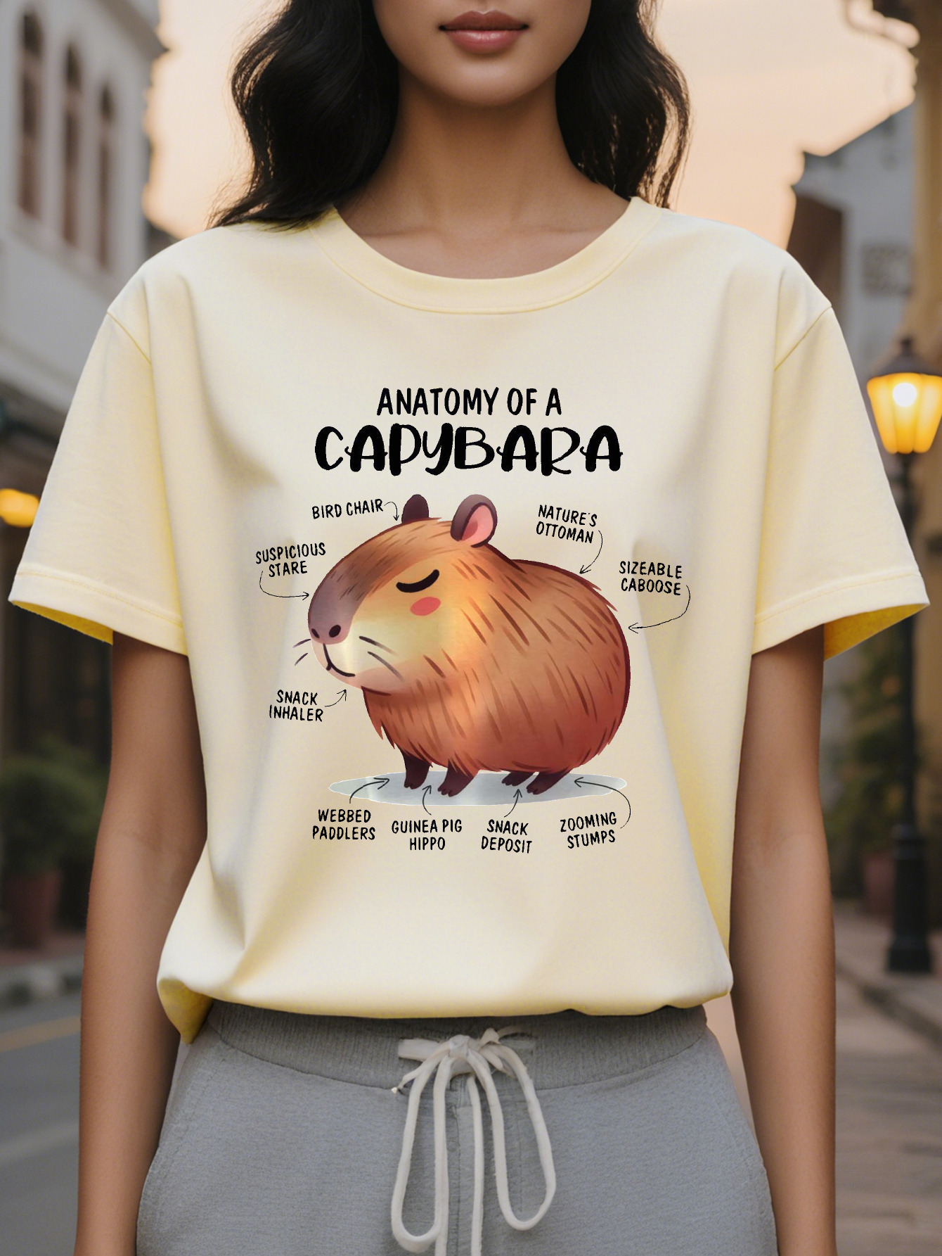 100% Cotton Ladies White Anatomical Pattern Short Sleeve T-Shirt Humorous Animal Design Round Neck Top Medium Elastic