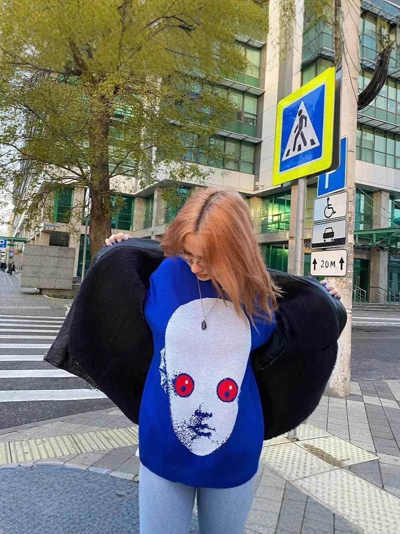 Y2K Sweater Winter Graphic Streetwear Womens Vintage Pullover Jumper High Knitwear Oversized Gothic Long Sleeve Tops Clothing M250904