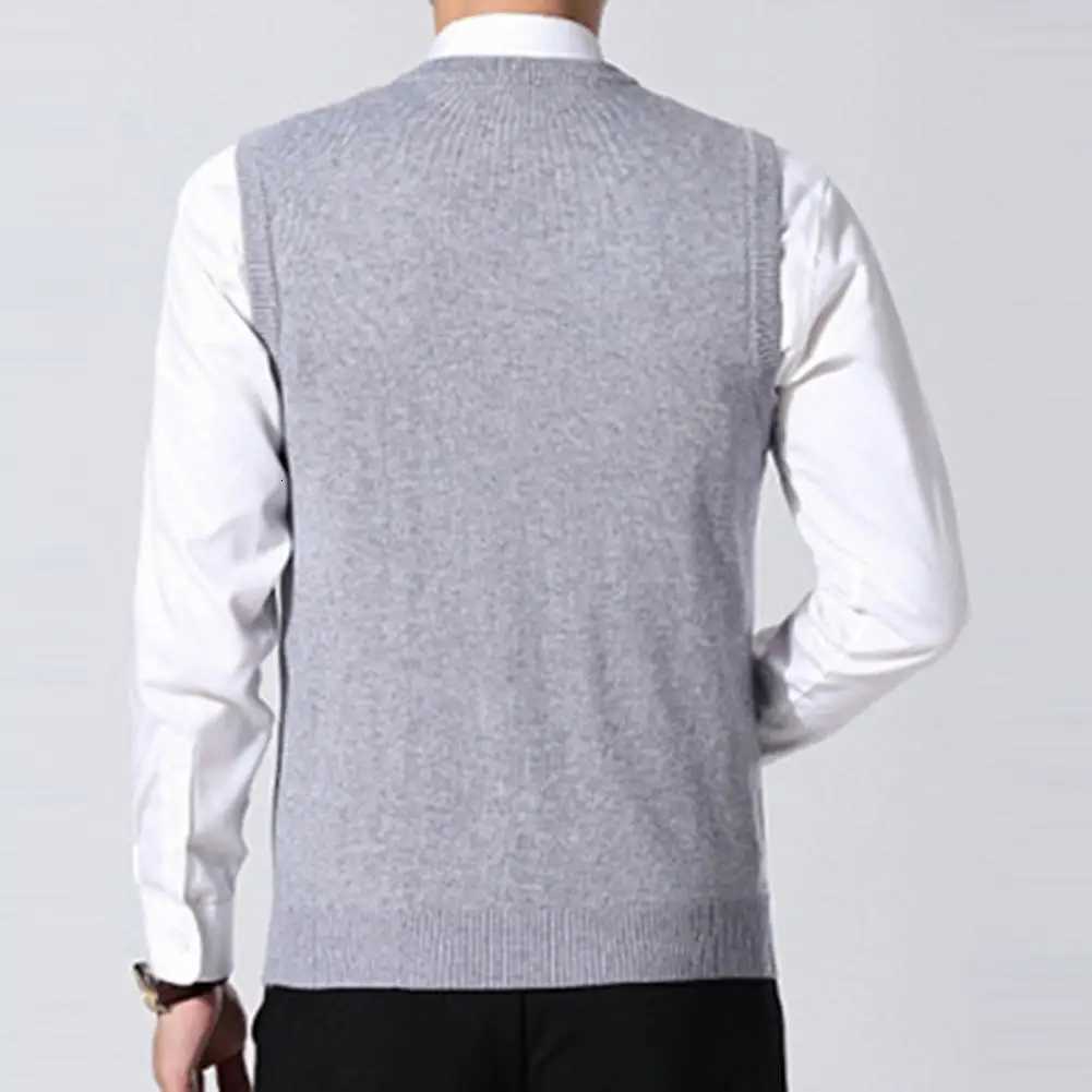 New Autumn Fashion Solid Pullover Sweater V Neck Knit Vest Men Trendy Sleeveless Casual Top Men Clothing Business Style SweaterXJ250904