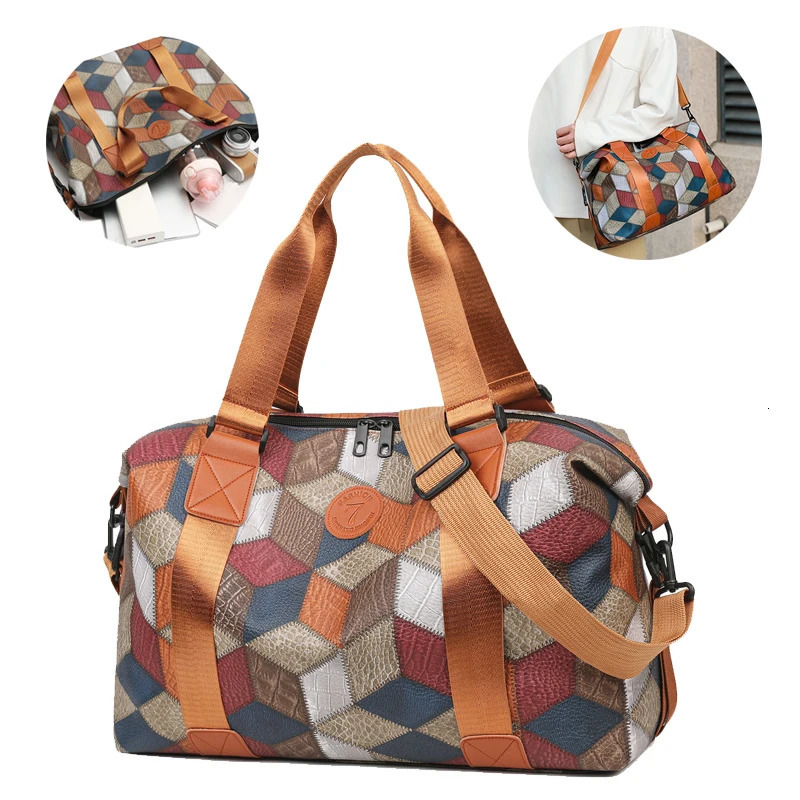 Neutral color tote bag for men and women with diamondshaped pattern and multicolor for travel use 250903