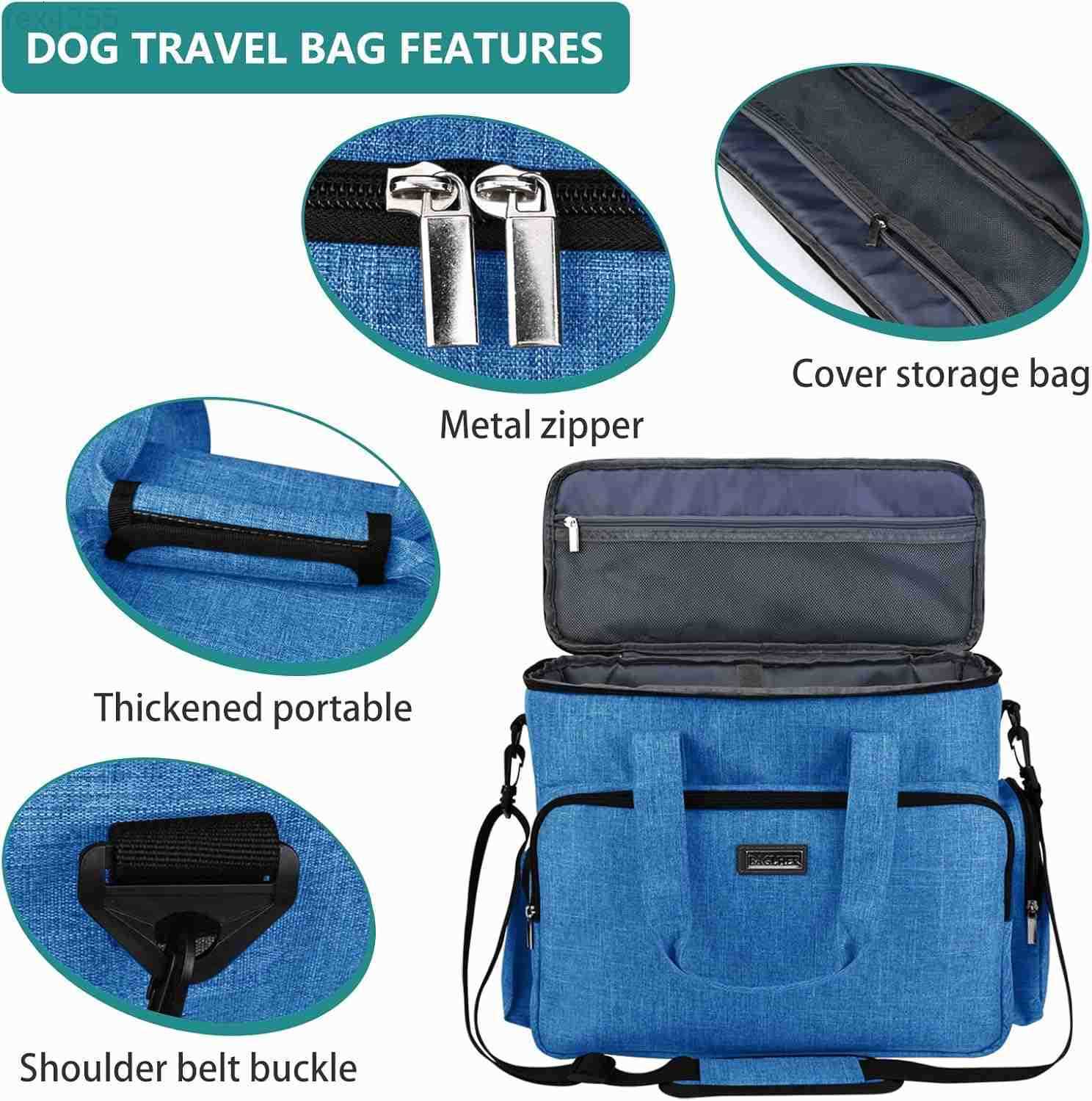 Dog Travel Bag Pet Travel Bag ALL Pet Travel Supplies With 2 Pet Food Containers and 2 Collapsible Silicone Bowls Essential Kits for Pet Travel GreyW2
