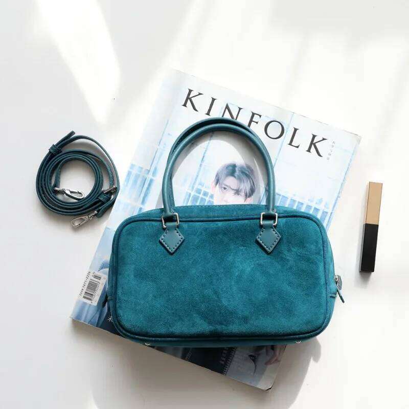 Real Suede Leather Boston Square Women Crossbady Shoulder Bag Frosted Cowhide Bolsos 2024 Vintage Zip Handbag Bolsas Mujer