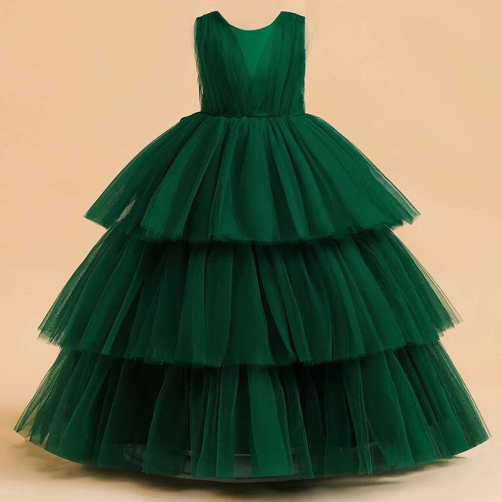 Ceremony Elegant Kids Party Dresses For Girls Children Puffy Tulle White Bridesmaid Dress Flower Girl Birthday Wedding Prom Gown Z250904