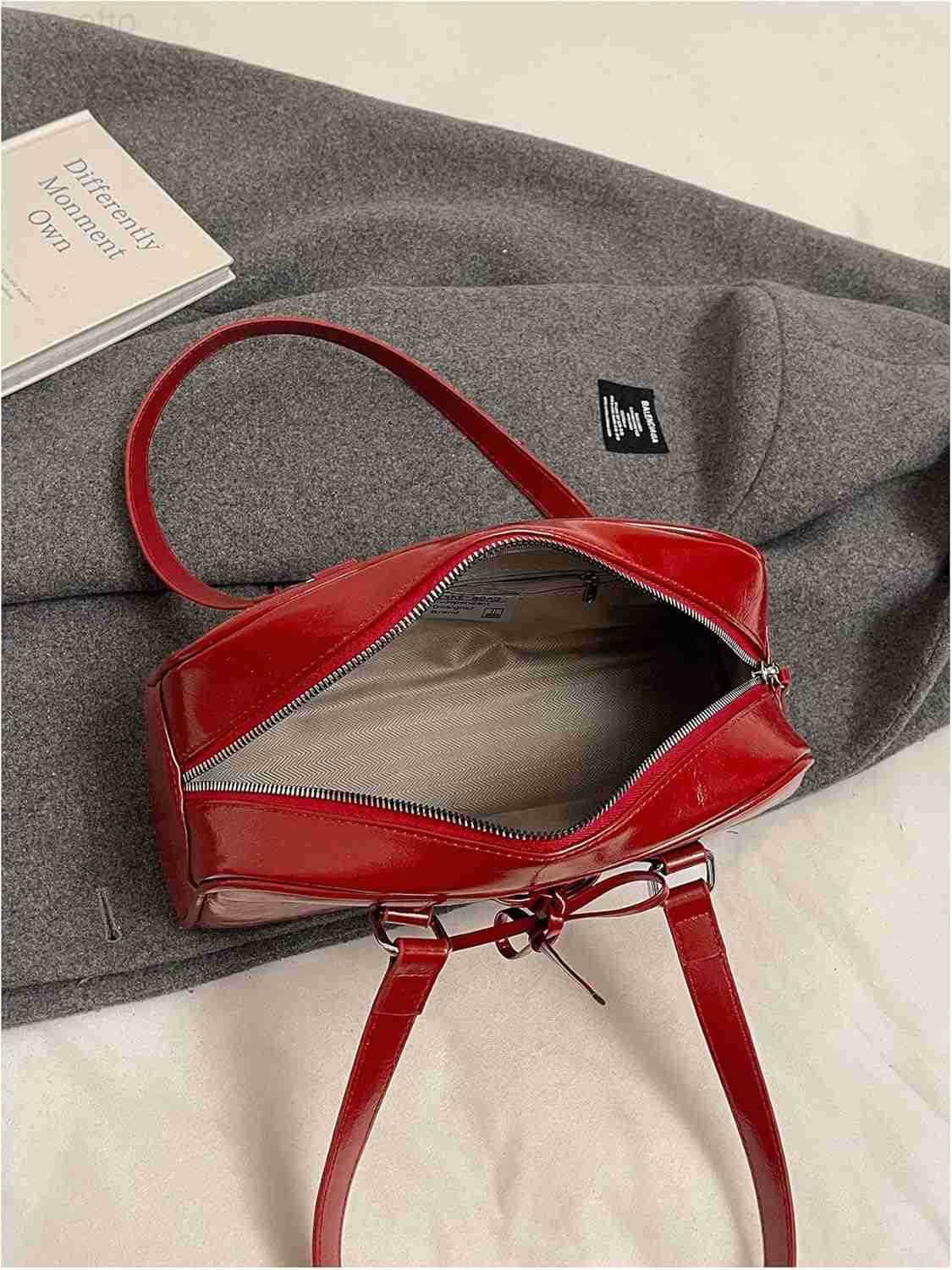 Womens Lace Up Zipper PU Leather Shoulder Bags Top Handle Boston Underarm Bags Y2K Purse M250904