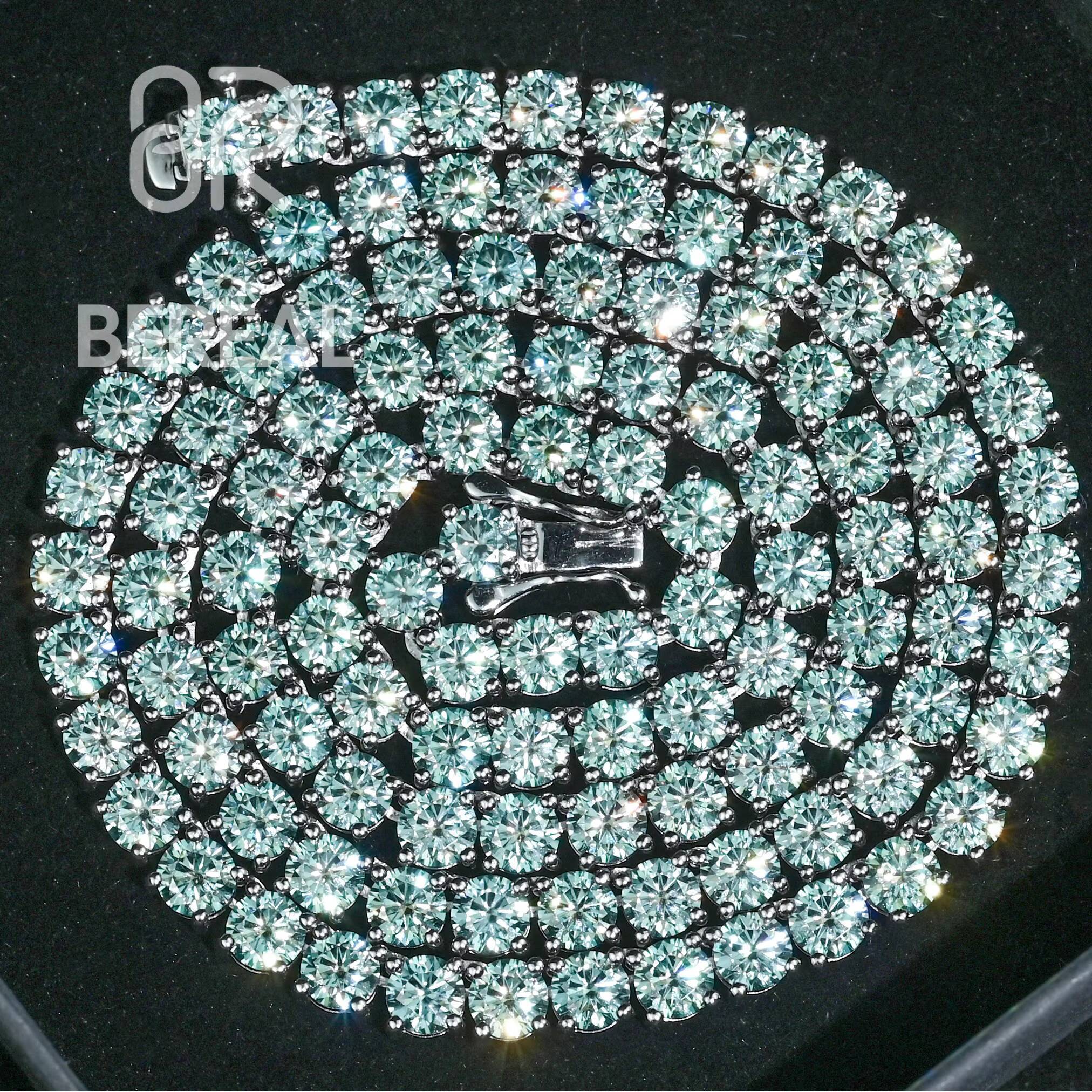 Factory Direct Sale GRA Certificate Rare Blue Moissanite Tennis Chain 925 Silver White Gold 5mm 65mm Tennis Bracelet Necklace